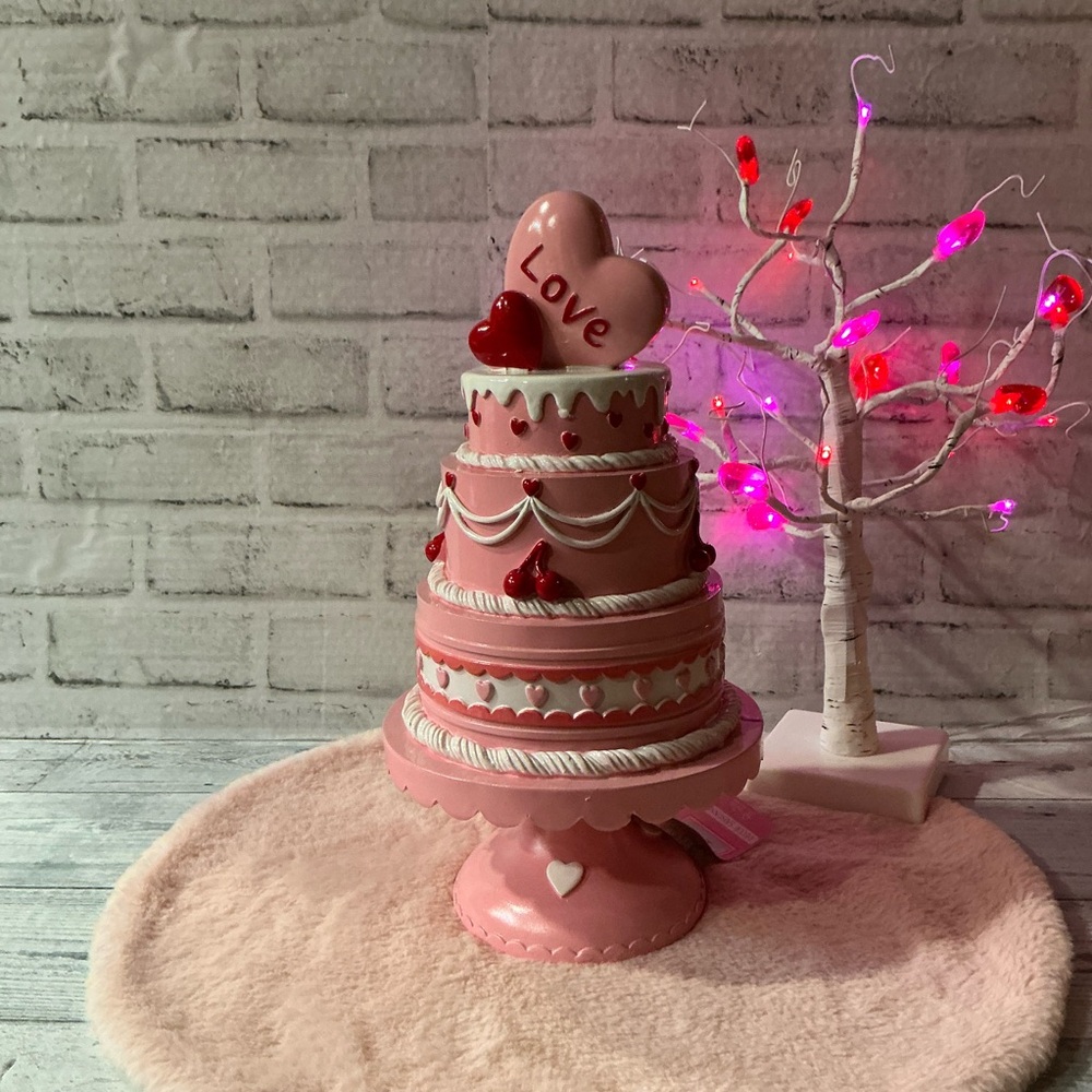 SWEET TREATS 13.5”H Valentine's Day Cake On Stand Decor